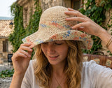 Load image into Gallery viewer, French Elegant Hats | Boho Colorful Mixed Yarn Handmade Hollow Crochet Wavy Wide Brim Bucket Sun Hat