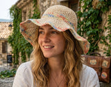Load image into Gallery viewer, French Elegant Hats | Boho Colorful Mixed Yarn Handmade Hollow Crochet Wavy Wide Brim Bucket Sun Hat