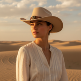 Load image into Gallery viewer, French Elegant Hats | Elegant Cream White Western Cowboy Wide Brim Hat With Vintage Metal Star Braided Leather Band