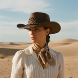 Load image into Gallery viewer, French Elegant Hats | Breathable Dark Brown Hollow Woven Western Cowboy Wide Brim Hat With Wooden Bead Band