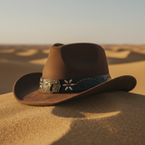 Load image into Gallery viewer, French Elegant Hats | Retro Dark Brown Western Cowboy Wide Brim Hat With Longhorn Skull Flower Decor Leather Band