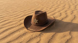 Load image into Gallery viewer, French Elegant Hats | Retro Dark Brown Western Cowboy Wide Brim Hat With Sheriff Six-Pointed Star Badge