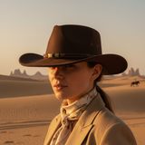 Load image into Gallery viewer, French Elegant Hats | Premium Dark Brown Western Cowboy Wide Brim Hat With Vintage Metal Star Leather Band