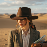 Load image into Gallery viewer, French Elegant Hats | Premium Dark Brown Western Cowboy Wide Brim Hat With Vintage Metal Star Leather Band