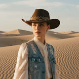 Load image into Gallery viewer, French Elegant Hats | Retro Dark Brown Western Cowboy Wide Brim Hat With Delicate Woven Fringe Lace Band