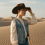 Load image into Gallery viewer, French Elegant Hats | Retro Dark Brown Western Cowboy Wide Brim Hat With Delicate Woven Fringe Lace Band