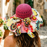 Load image into Gallery viewer, French Elegant Hats | Boho Ethnic Printed Hollow Crochet Floppy Wide Brim Bucket Sun Hat