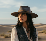Load image into Gallery viewer, French Elegant Hats | Retro Grey Wool Western Cowboy Wide Brim Hat With Leopard Band &amp; Feather Decor