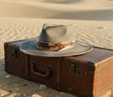 Load image into Gallery viewer, French Elegant Hats | Retro Grey Wool Western Cowboy Wide Brim Hat With Leopard Band &amp; Feather Decor