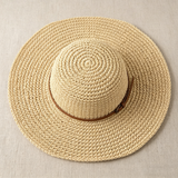 Load image into Gallery viewer, French Elegant Hats | Minimalist Leather Band Handmade Hollow Crochet Wide Brim Bucket Sun Hat