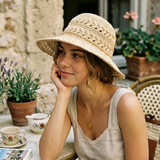 Load image into Gallery viewer, French Elegant Hats | Handmade Hollow Woven Crochet Wide Brim Bucket Sun Hat