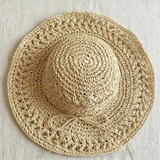 Load image into Gallery viewer, French Elegant Hats | Handmade Hollow Woven Crochet Wide Brim Bucket Sun Hat