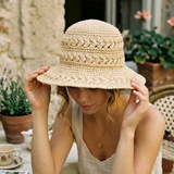 Load image into Gallery viewer, French Elegant Hats | Handmade Hollow Woven Crochet Wide Brim Bucket Sun Hat
