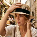 Load image into Gallery viewer, French Elegant Hats | Breathable Hollow Mesh Crochet Black Satin Band Flat Top Wide Brim Sun Hat