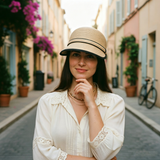 Load image into Gallery viewer, French Elegant Hats | Minimalist Black Double Stripe Band Flat Top Small Visor Straw Sun Hat