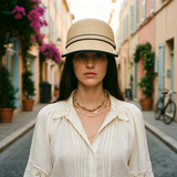 Load image into Gallery viewer, French Elegant Hats | Minimalist Black Double Stripe Band Flat Top Small Visor Straw Sun Hat