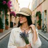 Load image into Gallery viewer, French Elegant Hats | Minimalist Black Double Stripe Band Flat Top Small Visor Straw Sun Hat