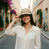 Load image into Gallery viewer, French Elegant Hats | Minimalist Black Double Stripe Band Flat Top Small Visor Straw Sun Hat
