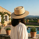Load image into Gallery viewer, French Elegant Hats | Minimalist Thin Black Band Flat Top Wide Brim Straw Sun Hat