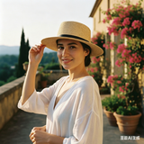 Load image into Gallery viewer, French Elegant Hats | Minimalist Thin Black Band Flat Top Wide Brim Straw Sun Hat