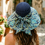 Load image into Gallery viewer, French Elegant Hats | Boho Ethnic Printed Hollow Crochet Floppy Wide Brim Bucket Sun Hat