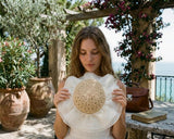 Load image into Gallery viewer, French Elegant Hats | Luxury Pearl Trim Double Chiffon Wavy Flared Brim Hollow Crochet Bucket Sun Hat