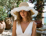 Load image into Gallery viewer, French Elegant Hats | Luxury Pearl Trim Double Chiffon Wavy Flared Brim Hollow Crochet Bucket Sun Hat