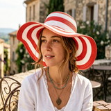 Load image into Gallery viewer, French Elegant Hats | Classic Retro Red White Striped Flat Top Wide Brim Straw Sun Hat