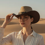 Load image into Gallery viewer, French Elegant Hats | Two Tone Suede Western Cowboy Wide Brim Hat With Hollow Breathable Punch Hole, Eagle Badge &amp; Bullet Decor Band