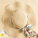Load image into Gallery viewer, French Elegant Hats | Romantic White Lace Bow Wavy Ruffled Wide Brim Straw Sun Hat