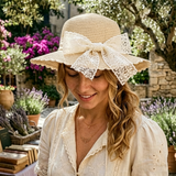 Load image into Gallery viewer, French Elegant Hats | Romantic White Lace Bow Wavy Ruffled Wide Brim Straw Sun Hat