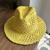 Load image into Gallery viewer, Fresh grass green hand-woven top hat women's summer vacation wind hollow straw hat wide edge sun hat beach sun protection hat