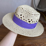 Load image into Gallery viewer, White straw hat women's summer hand-woven Panama jazz straw hat sunshade sunscreen seaside vacation top hat
