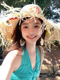 Load image into Gallery viewer, Flower Big Brim Straw Hat Women's Summer Beach Seaside Sun Hat Shade Sun Protection Hat