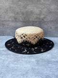 Load image into Gallery viewer, Summer French hand-woven raffia flat-top hat women's retro lace straw Hepburn wind travel sun protection shade straw hat