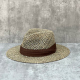 Load image into Gallery viewer, Internet celebrity hollow flat brim panama straw hat female photo vacation seaside beach travel cowboy straw hat