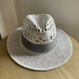 Load image into Gallery viewer, White straw hat women's summer hand-woven Panama jazz straw hat sunshade sunscreen seaside vacation top hat