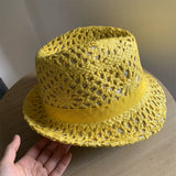 Load image into Gallery viewer, Yellow hat Women's straw hat Fashion trendy hat Small edge curling top hat Jazz hat Men's sunscreen sun hat
