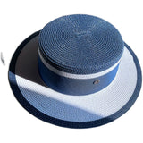 Load image into Gallery viewer, Straw hat women's summer big eaves beach seaside shade navy blue color matching flat top sun hat British versatile top hat