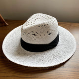 Load image into Gallery viewer, White straw hat women's summer hand-woven Panama jazz straw hat sunshade sunscreen seaside vacation top hat