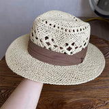 Load image into Gallery viewer, White straw hat women's summer hand-woven Panama jazz straw hat sunshade sunscreen seaside vacation top hat