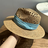 Load image into Gallery viewer, White straw hat women's summer hand-woven Panama jazz straw hat sunshade sunscreen seaside vacation top hat