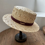 Load image into Gallery viewer, 2026 summer new French retro raffia flat top hat hand knitted crochet straw hat sun protection vacation fashion sun hat