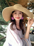 Load image into Gallery viewer, "Fine grass weaving" oversized brim straw hat beach seaside vacation UV protection sun hat summer