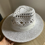 Load image into Gallery viewer, White straw hat women's summer hand-woven Panama jazz straw hat sunshade sunscreen seaside vacation top hat