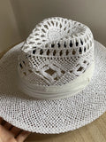 Load image into Gallery viewer, White straw hat women's summer hand-woven Panama jazz straw hat sunshade sunscreen seaside vacation top hat