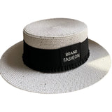 Load image into Gallery viewer, Hat Women's Summer Casual Beach Hat Seaside Shade Sun Protection Straw Hat White Flat Top Small Fresh Wide Rim Top Hat