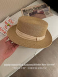 Load image into Gallery viewer, Hepburn French flat-top straw hat children's seaside vacation sunshade sunscreen hat big head circumference