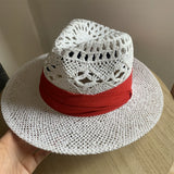 Load image into Gallery viewer, White straw hat women's summer hand-woven Panama jazz straw hat sunshade sunscreen seaside vacation top hat