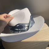 Load image into Gallery viewer, White Straw Hat Female Panama Seaside Sunshade Sunscreen Flat Top Holiday Hat Jazz Top Hat Tide ins Summer